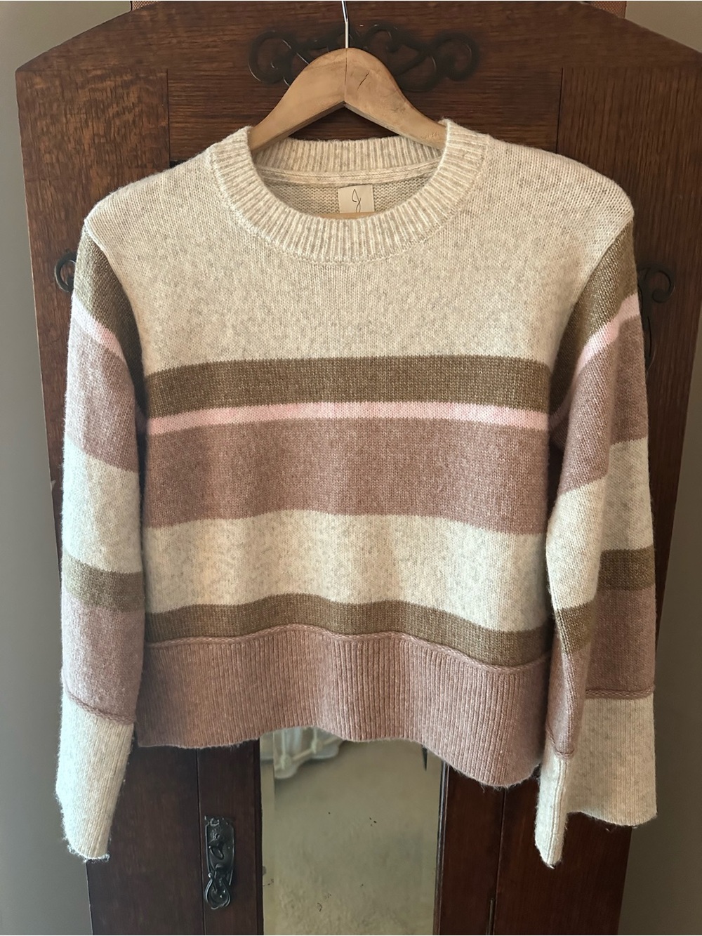 Joie Striped Crewneck Sweater - Cream & Blush Size Medium Cozy Preppy